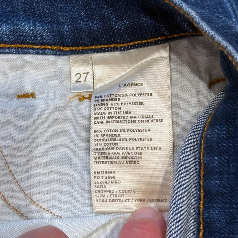 L'Agence Jeans Womens 27 Blue Sada Cropped‎ Slim Distressed Raw Hem Denim NEW - Picture 5 of 13
